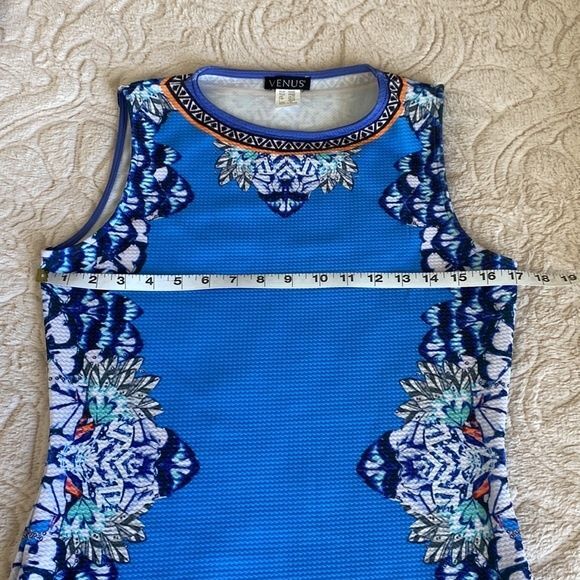 VENUS BODYCON BLUE & FLORAL PRINT DRESS IN POLY AND SPANDEX SIZE ME… - Picture 7 of 10